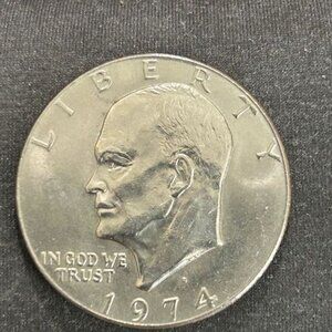 Eisenhower One Dollar - 1974 D with a filled in mint mark, Variety 2